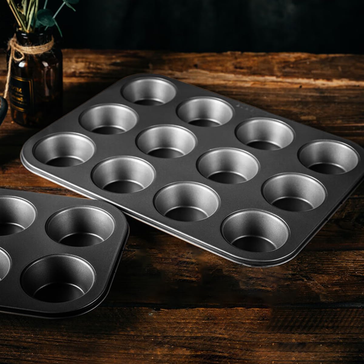 Muffin Pan, Cupcake Pan, Set of 2, 12-Cup Muffin Tin, Non-Stick Bakeware, Easy to Release and Clean, Baking Molds, Muffin Tray, Molds for Homemade Cupcakes & Muffins (Black)