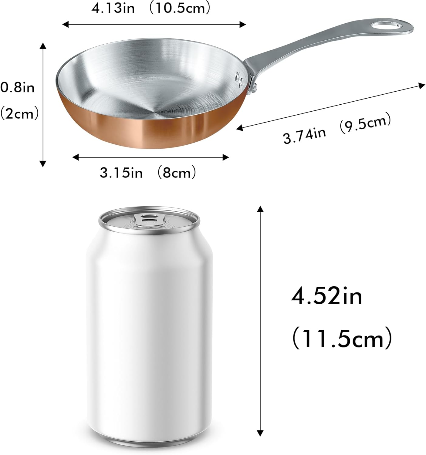 Macevia Mini Sauce Pan,Copper Stainless Steel Butter Warmer Small Pot with Handle, Multipurpose Use for Home Kitchen or Restaurant (0.12 Quart/4 Inch)