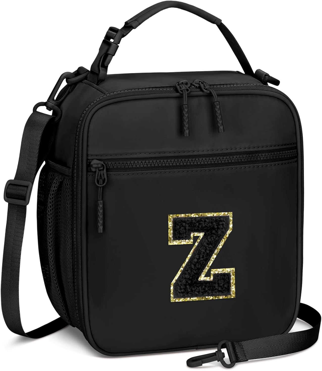 Initial Insulated Lunch Bag for Boys Kids, Back to School Gift, Reusable Leak-proof Lunch Box with Adjustable Strap for School Daycare Travel Picnic（Black，Z）