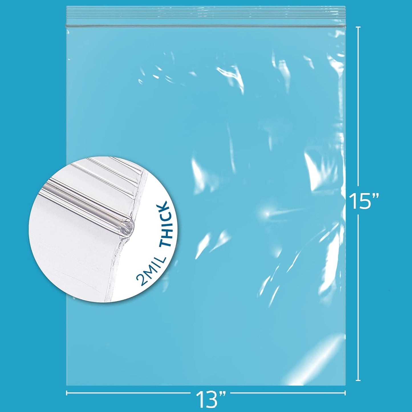 GPI Case of 1000, 2 Gallon, 13" x 15", Clear Plastic Reclosable Zip Bag - Bulk 2 Mil, Large, Strong & Durable Poly Baggies with Resealable Zip Top Lock for Travel, Storage, Packaging & Shipping.