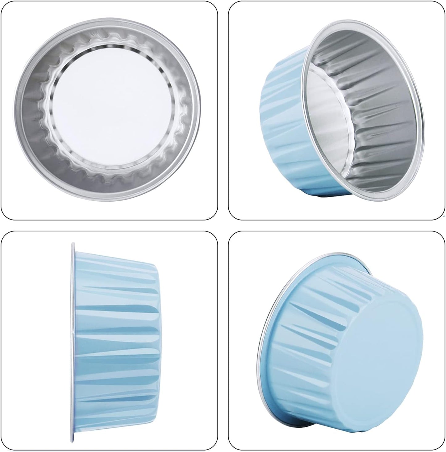 EUSOAR Baking Cups Aluminum Foil, 5oz Pack of 30 Blue Red Rose Gold Cupcake Cups with Lids, 125ml Pie Ramekins, Desserts Flans, Custard Cake Pudding Cups, Catering Party Favor