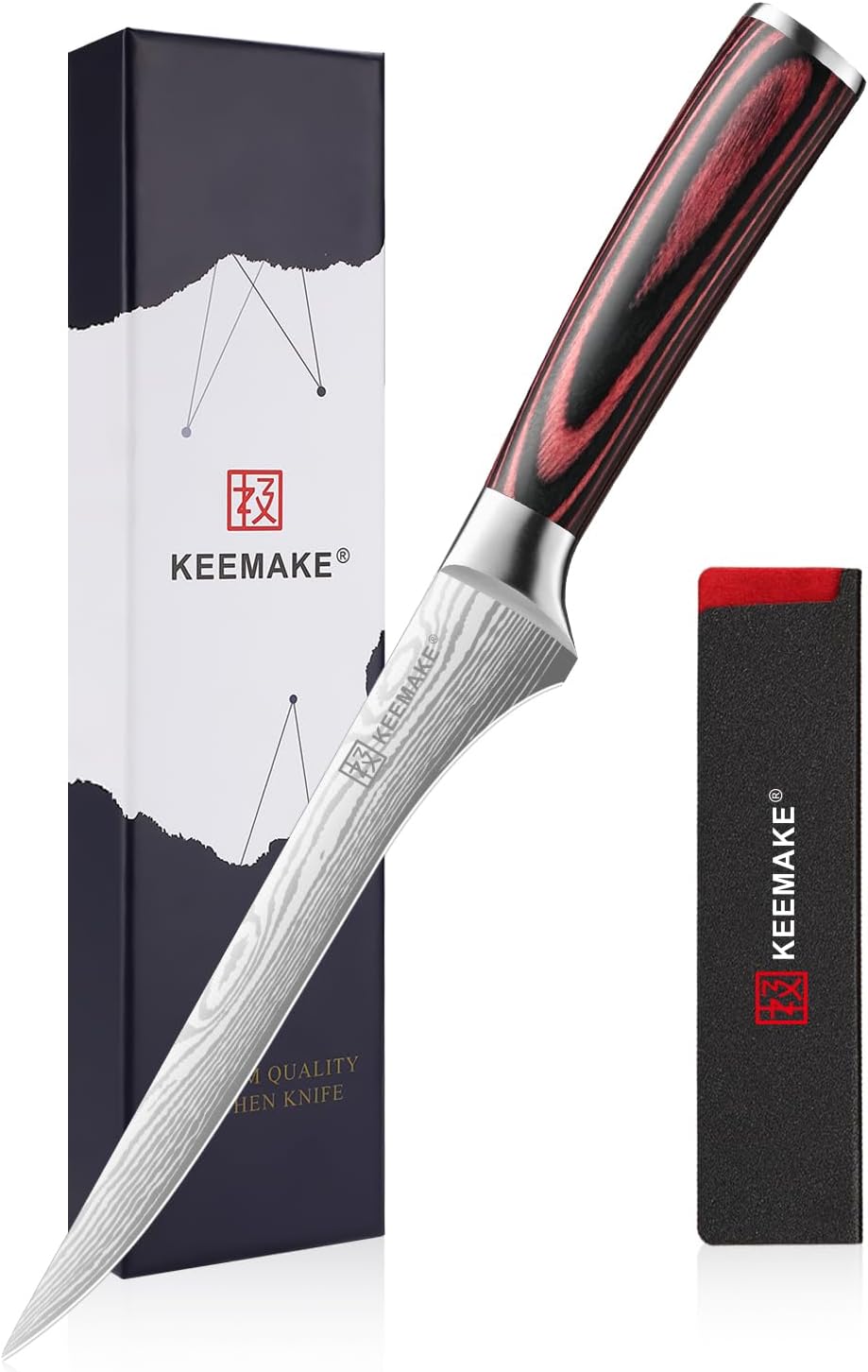 KEEMAKE Boning Knife 6 Inch - Super Sharp High Carbon Stainless Steel Fillet Knife for Meat, Fish & Poultry with Ergonomic Handle, w/Sheath - Ideal Gift for Chefs