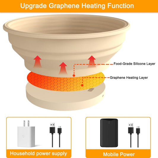 Heating Sourdough Bread Baking Supplies, Bread Proofer with 4 Temperature Settings, Round 9 Inch Foldable Silicone Basket, Yogurt & Pet Food Warmer