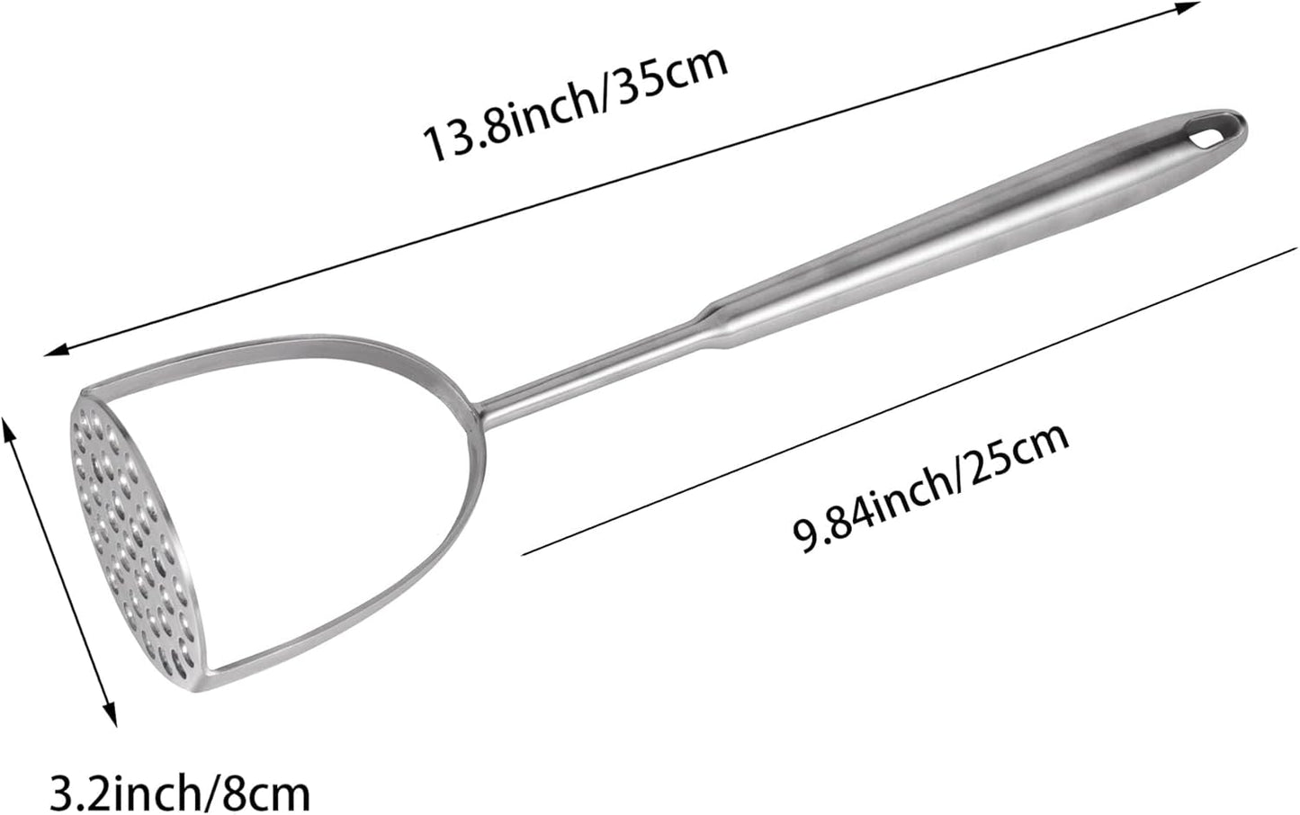 IMEEA Potato Masher SUS304 Stainless Steel Potato Masher with Long Handle for Avocado, Mashed Potatoes, Beans, Vegetables, 13.8-Inch