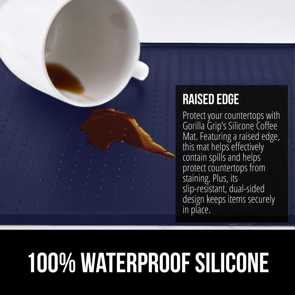 GORILLA GRIP Silicone Coffee Mat, Espresso Drink Bar Station Accessories, Waterproof Heat-Resistant Dish Drying Mats, Stay in Place on Kitchen Counter, Home Kitchen Decor Essentials, 11.5x18.5, Navy