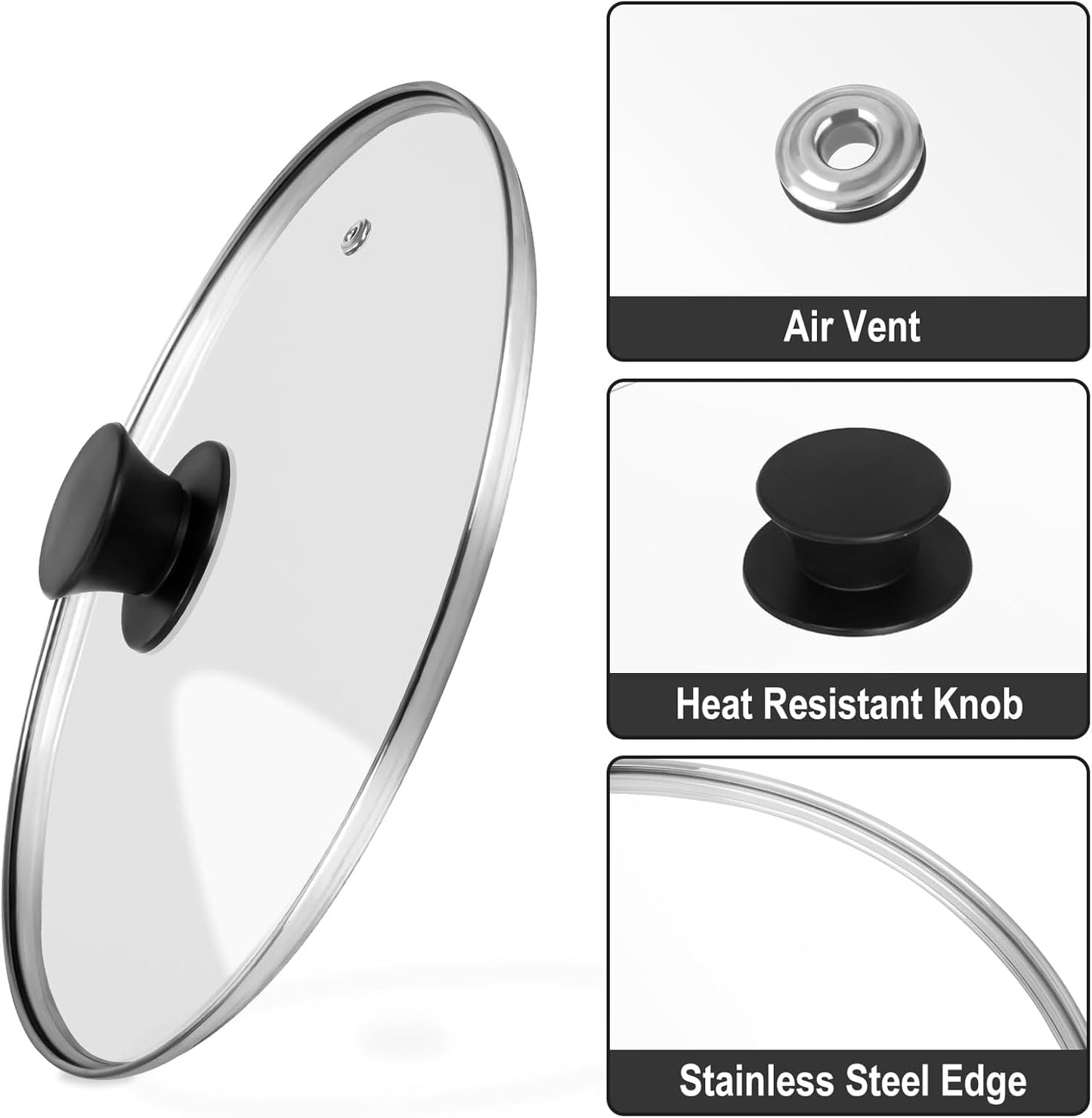 Pan Lid 8 Inch - Tempered Glass Pot Lid - Replacement Pan Cover for Cast Iron Skillets, Frying Pans, Pots and Wok, Heat Resistant Handle