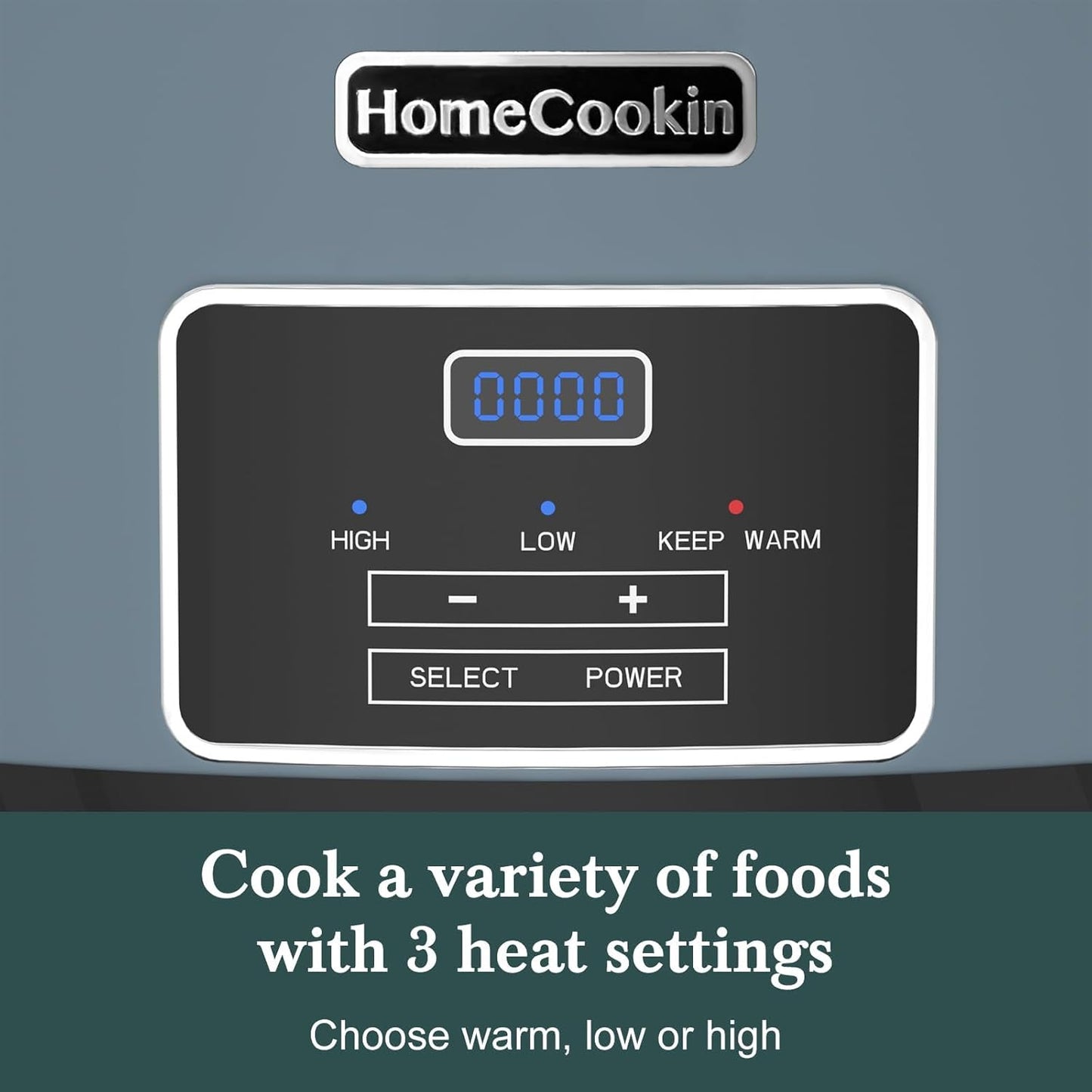 HOMECOOKIN 8-Quart Programmable Slow Cooker with Timer Keep Warm - Small Kitchen Appliance for Family Dinners - Serves 6+ People (Blue)