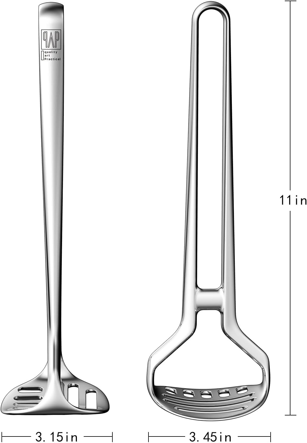 Heavy Duty Stainless Steel Potato Masher – Durable & Rustproof – Unique One-Piece Design for Quicker Mashing root vegetables, avocados, apples, beans, and nuts – 11-inch Long, Dishwasher Safe