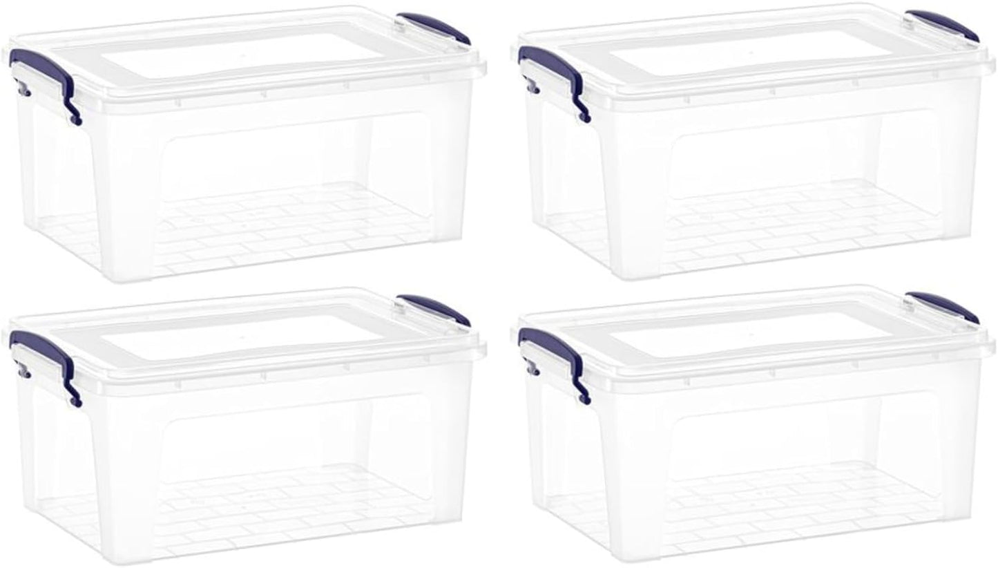 Superio Storage Bins with Lids, Clear Plastic Containers for Organizing, Stackable Totes, BPA Free, Odor Free, Organizer Boxes for Home, and Dorm (4 Pack, 28.5 Qt)