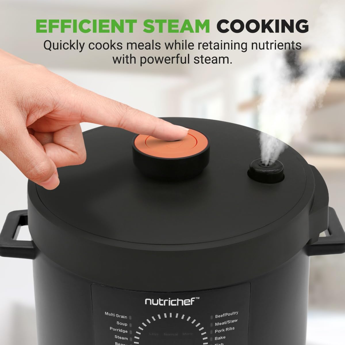 NutriChef Electric Pressure Cooker 6 Quart Capacity | 9 Function Digital Countertop Pressure Cooker | Adjustable Time & Temperature | Cook, Bake, Steam, Broil, & Braise | 13.1 x 11.4 IN | Black