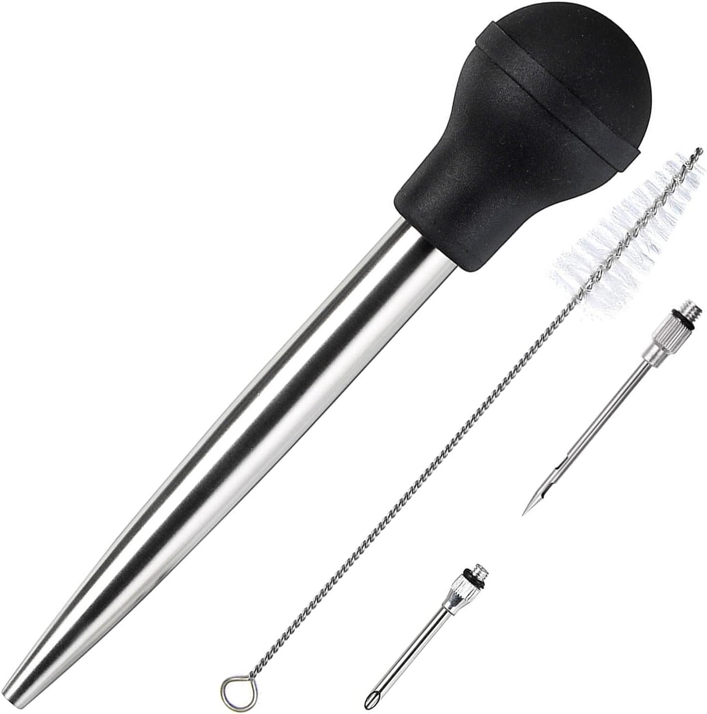 KAYCROWN Stainless Steel Turkey Baster Commercial Grade Quality Rubber Bulb Including 2 Marinade Injector Needles and Brush for Easy Clean Up