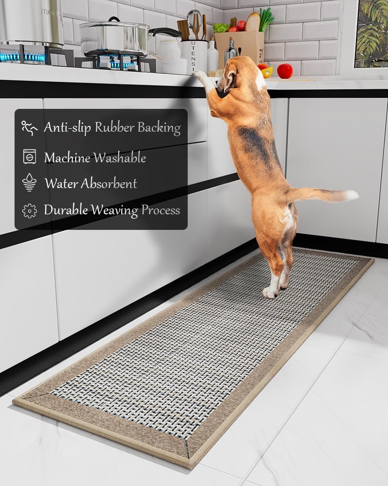 PADOOR Kitchen Mats for Floor, Kitchen Rugs Non Slip Washable, Rubber Backed Kitchen Runner Super Absorbent Kitchen Floor Mat Sink Rug, 20”x47” Brown
