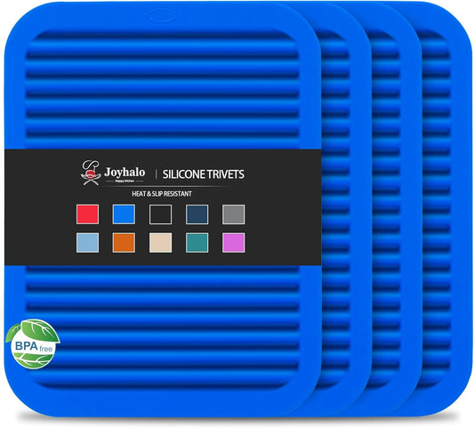 Joyhalo 4 Pack Silicone Trivets for Hot Pots and Pans,480℉ Heat Resistant Trivets for Hot Dishes,Hot Pads for Countertop,Kitchen Potholders,True Blue