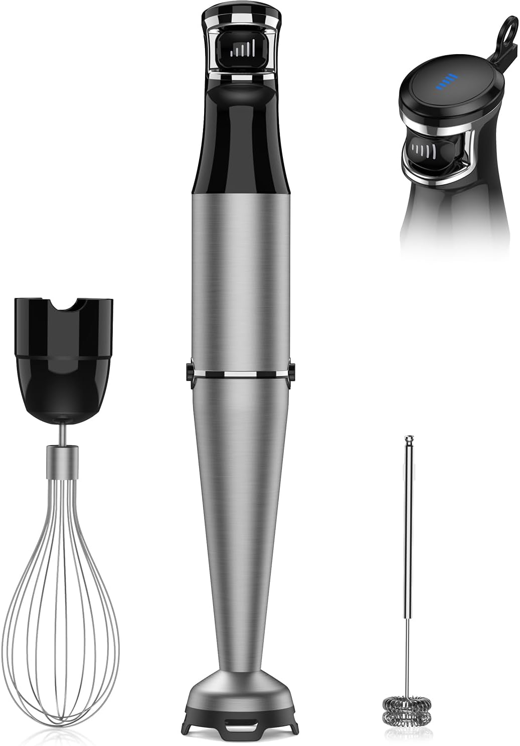 Immersion Blender Handheld 1100W - 3 in 1 Hand Blenders Set with Trigger Speed Control Stainless Steel Emulsion Stick with Whisk and Milk Frother, Emulsifier for Kitchen for Soup, Smoothie, Puree