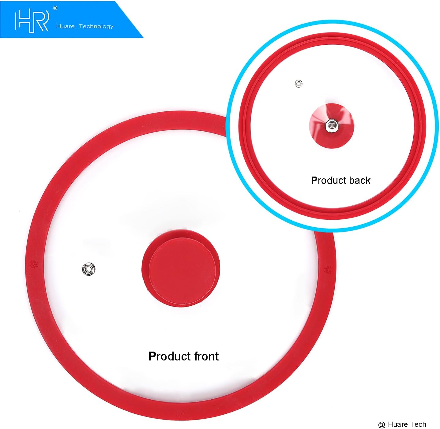 Silicon Glass Lid for Pot,Pan,Skillet Fits 12"(30CM) Cookware Silicon lid Dishwasher Safe, Replacement Lid Vented Tempered Glass with Heat Resistant Silicone Rim By HR Huare Technology, Red,1 Pack