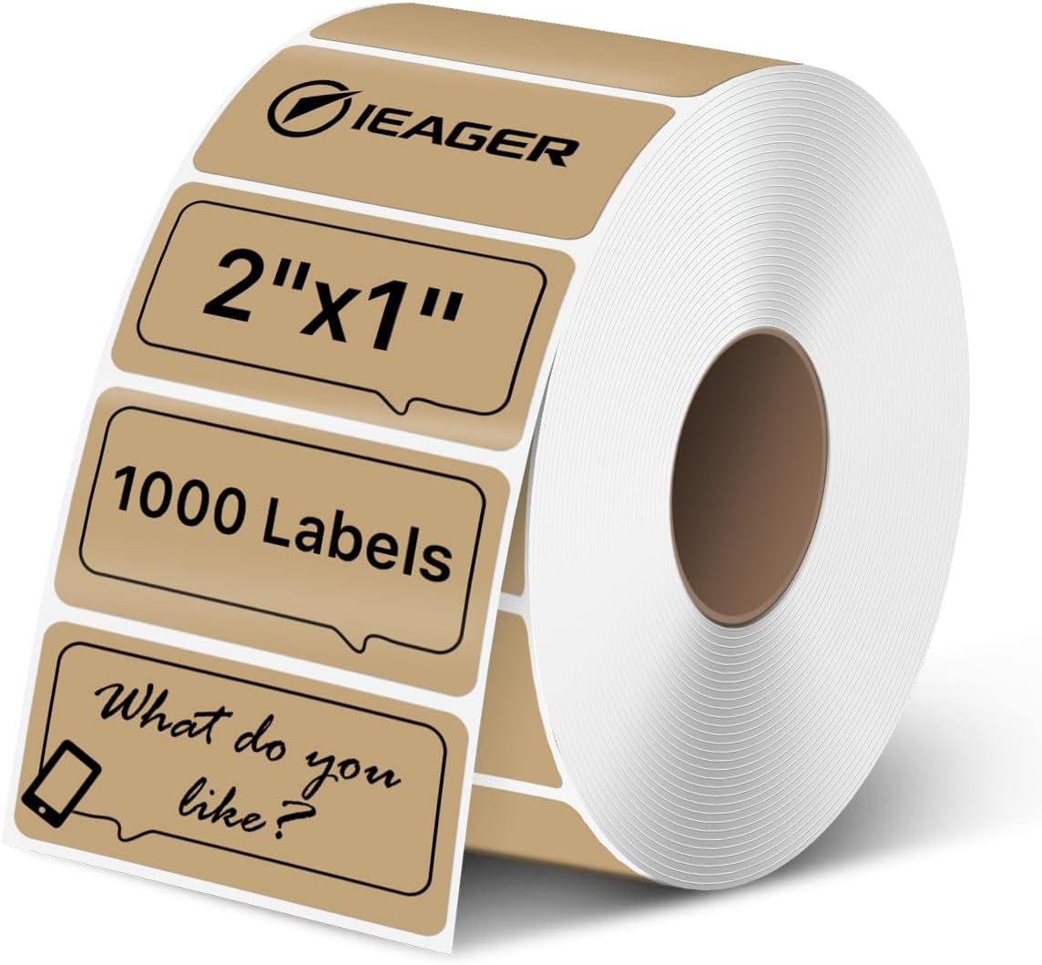 iEager 2x1 Inch Thermal Labels, Brown Rectangle Thermal Printer Stickers, Durable Shipping Label Printer Sticker for Barcode, Name, Address, 1000 Labels/Roll