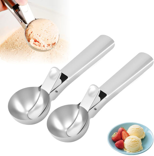 Ice Cream Scoop, 2025 New Heavy Duty Aluminum Scoop, Nonstick Gelato Scoop for Dessert Shop, Ergonomic Handle Metal Ice Cream Scoop for Home Use (2)