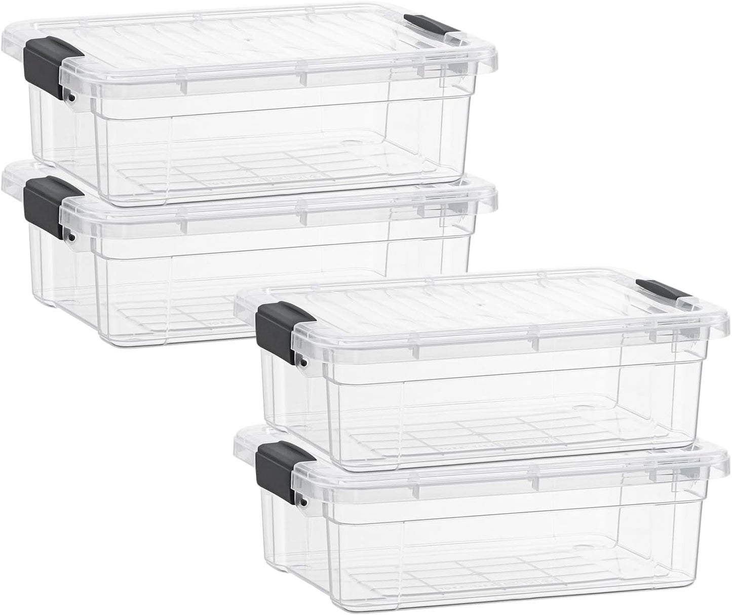 Superio Storage Bins with Lids- 4 Pack, 7.4 Qt Clear Boxes for Organizing, Stackable Plastic Containers- BPA Free, Non-Toxic, Odor Free, Organizer for Home, Office, Dorm