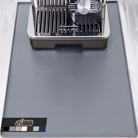 GORILLA GRIP Silicone Coffee Mat, 18x28, Espresso Drink Bar Station Accessories, Waterproof Heat-Resistant Dish Drying Mats, Stay in Place on Kitchen Counter, Home Kitchen Decor Essentials, Gray