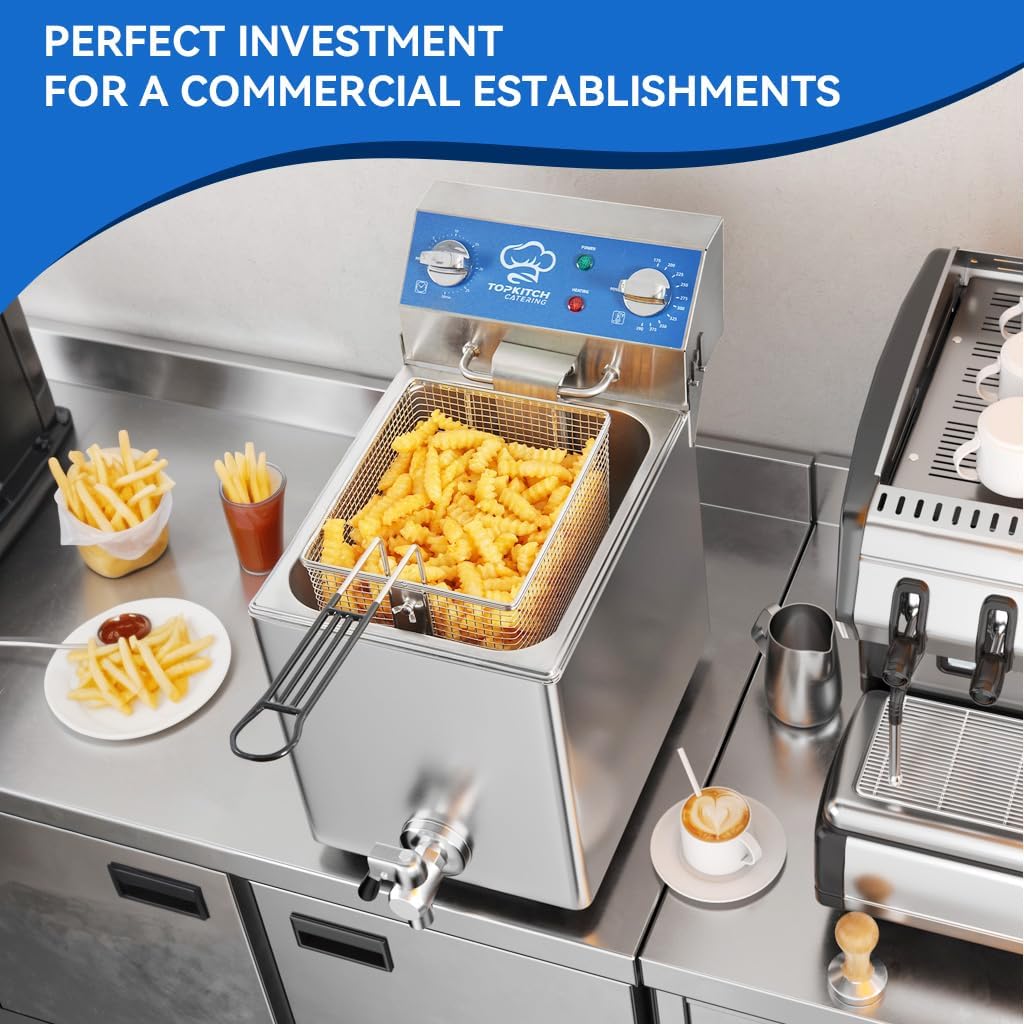 8.5Qt Electric Fryer with Oil Drain,30 Minutes Timer,Stretch forming oil tank,Lid and Solid Wire Mesh Basket,Medium Duty Commercial Electric Countertop Deep Fryers-120V,1800W
