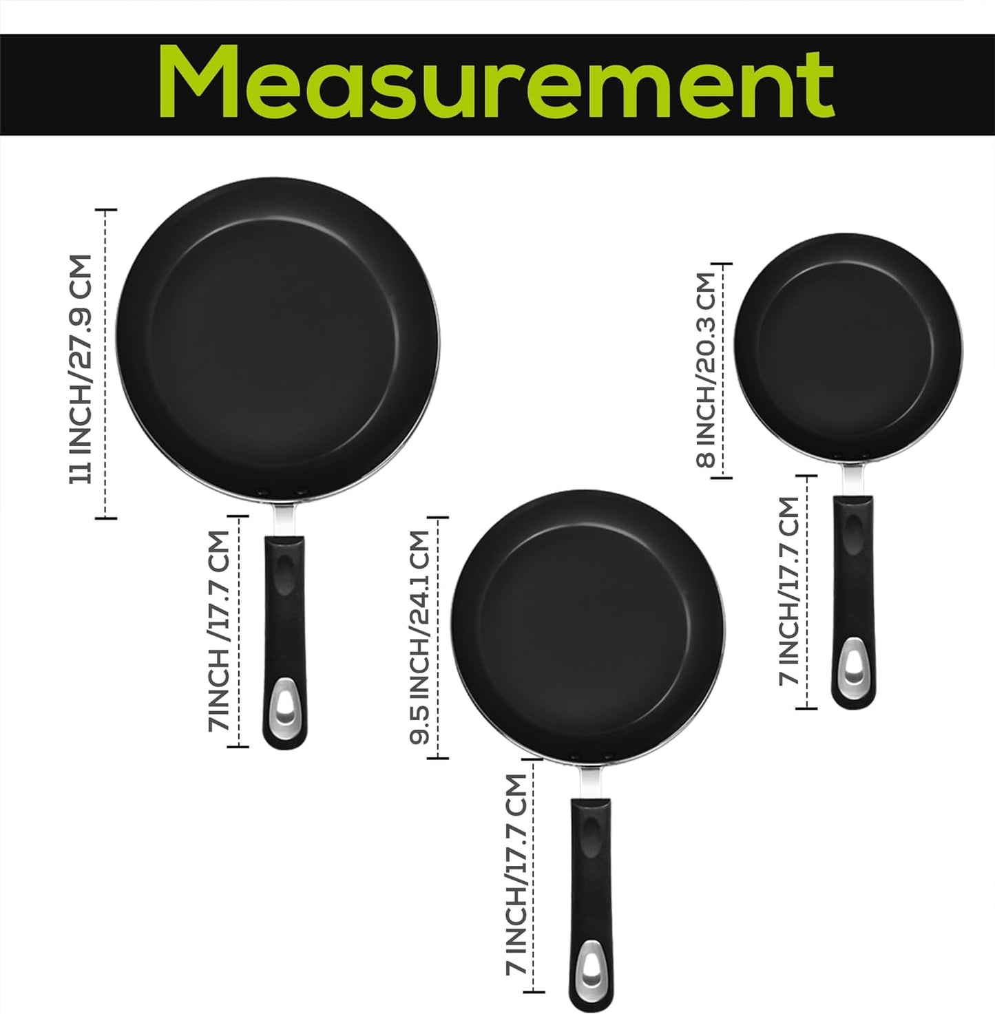 Utopia Kitchen Nonstick Cookware 3 Piece Set, Nonstick Frying Pans with Induction Bottom, 8, 9.5 & 11 Inches Frying Pans with Bakelite Handles, PFOA Free, Black