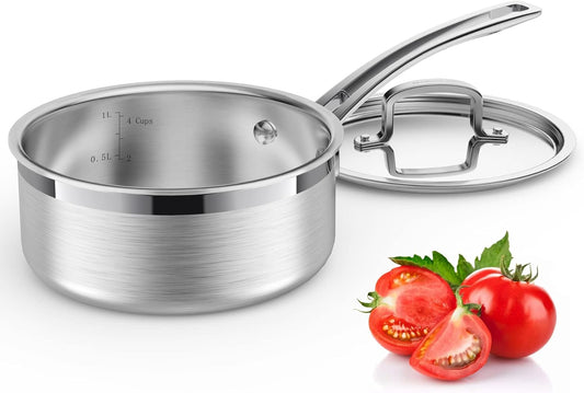 Stainless Steel Saucepan with Lid, Triple Ply 1.5 Quart Sauce pan with Cover Induction Cooking Sauce Pot Perfect for Making Sauces, Reheating Soups, Stocks, Cooking Grains - Dishwasher Safe Oven Safe