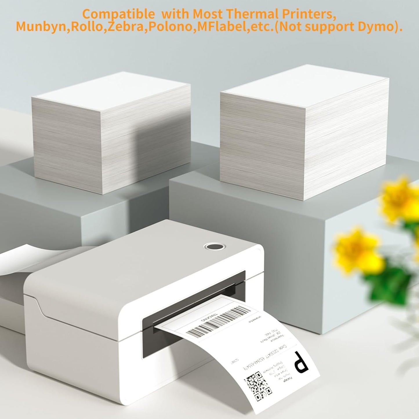 FungLam 4"x6" Thermal Shipping Labels, 8000 Fanfold Adhensive Mailing Labels for Munbyn, Rollo, Polono Direct Thermal Printers, (8 Stack)