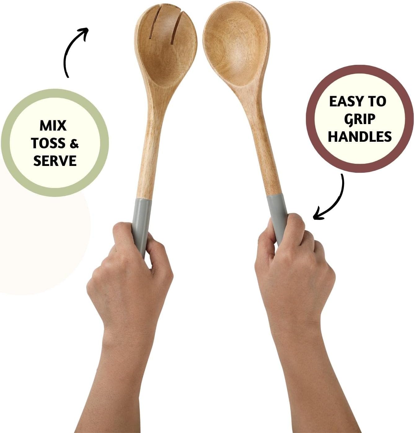 Folkulture Salad Servers or Salad Tongs, Wooden Utensils for Serving Salad, Salad Forks or Salad Tongs for Serving, Salad Sling, 12-inch Spoon and Fork Set, Mango Wood, Grey