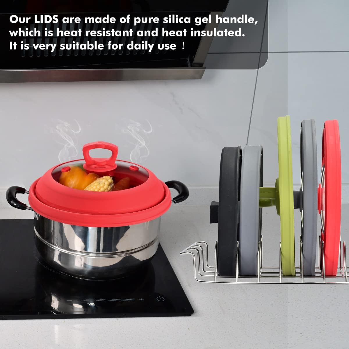 Microwave Splatter Cover Vented Glass Splatter Guard Lid with Collapsible Silicone for Food as Pot Cover 11.8 inch Large Plate for 6 7 8 9 10 11 inch Plate Bowl