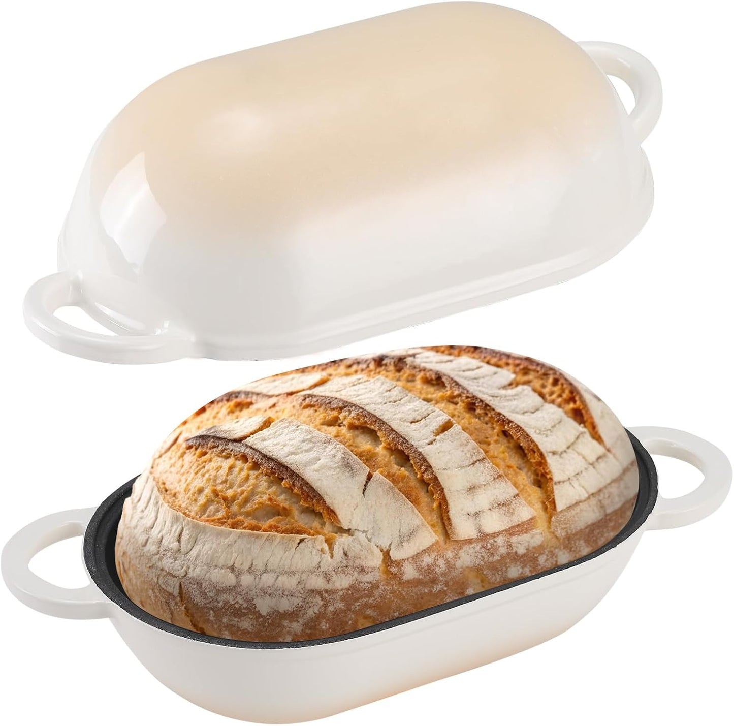 Enameled Cast Iron Bread Oven, 5QT Loaf Cast Iron Bread Pan with Lid, Oval Dutch Oven for Homemade Bread Baking (Gradient Caramel)