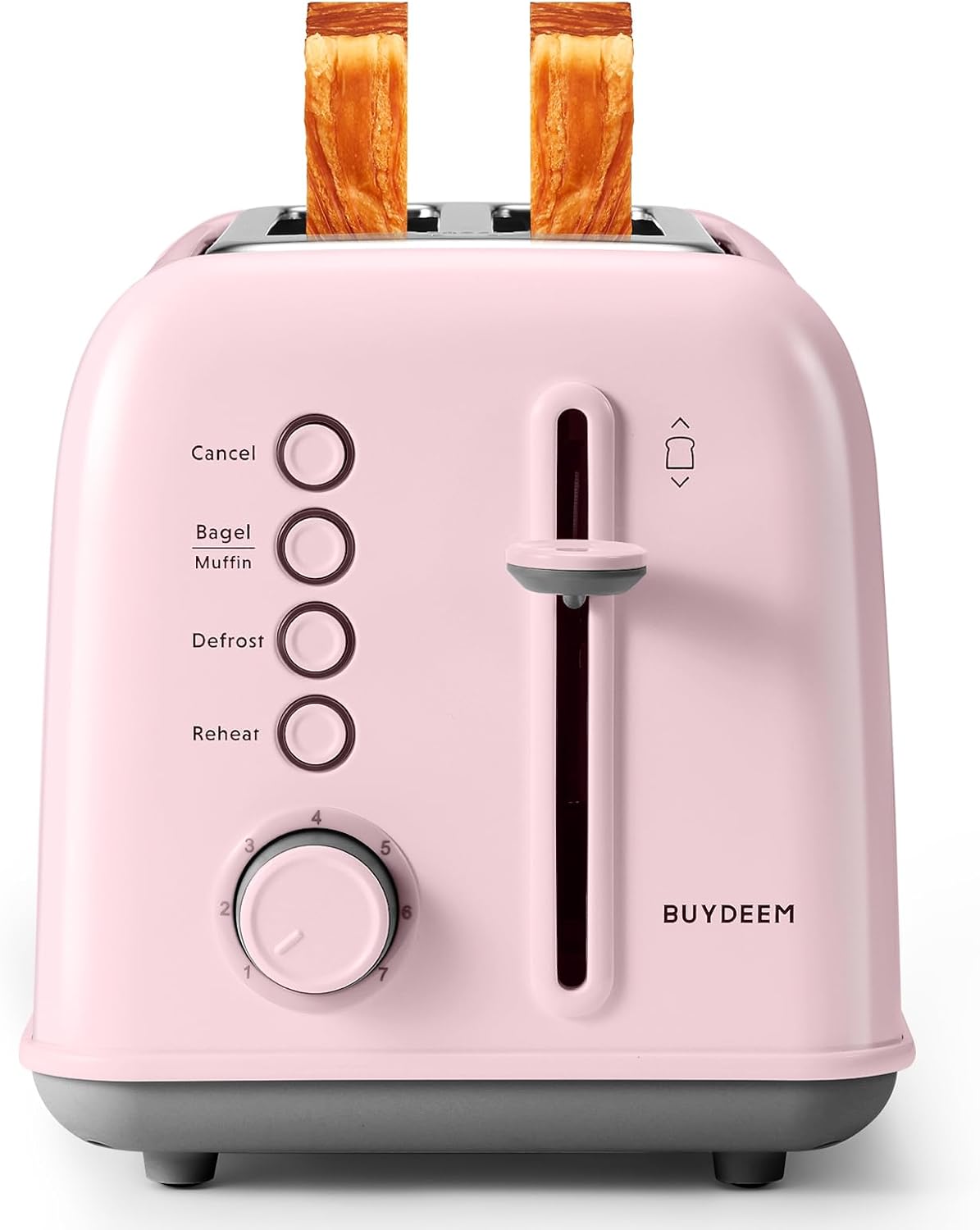 BUYDEEM DT620 2-Slice Toaster, Extra Wide Slots, Retro Stainless Steel with High Lift Lever, Bagel and Muffin Function, Removal Crumb Tray, 7-Shade Settings,Pink