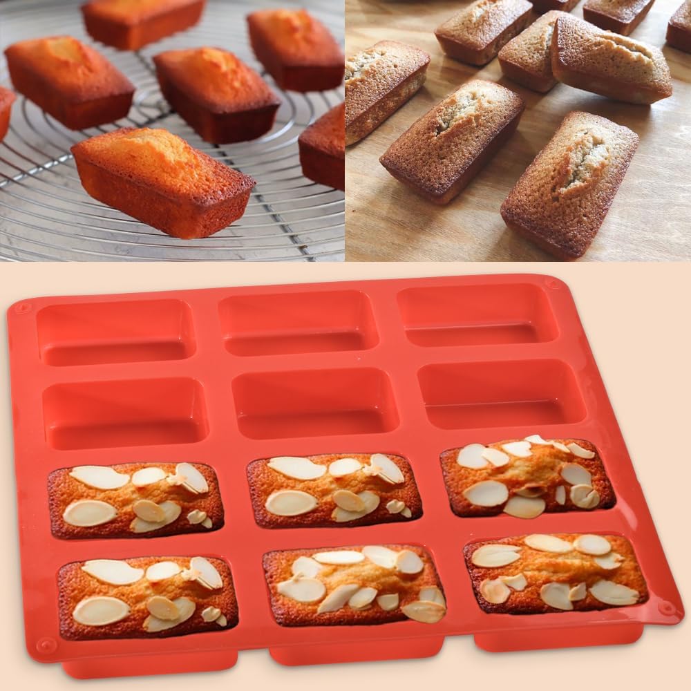 Silicone Loaf Pan, Non-Stick Mini Bread Pan, 12 Cavity Silicone Bread Baking Mold, for Loaf Cake, Bread, Meatloaf, Pack of 3