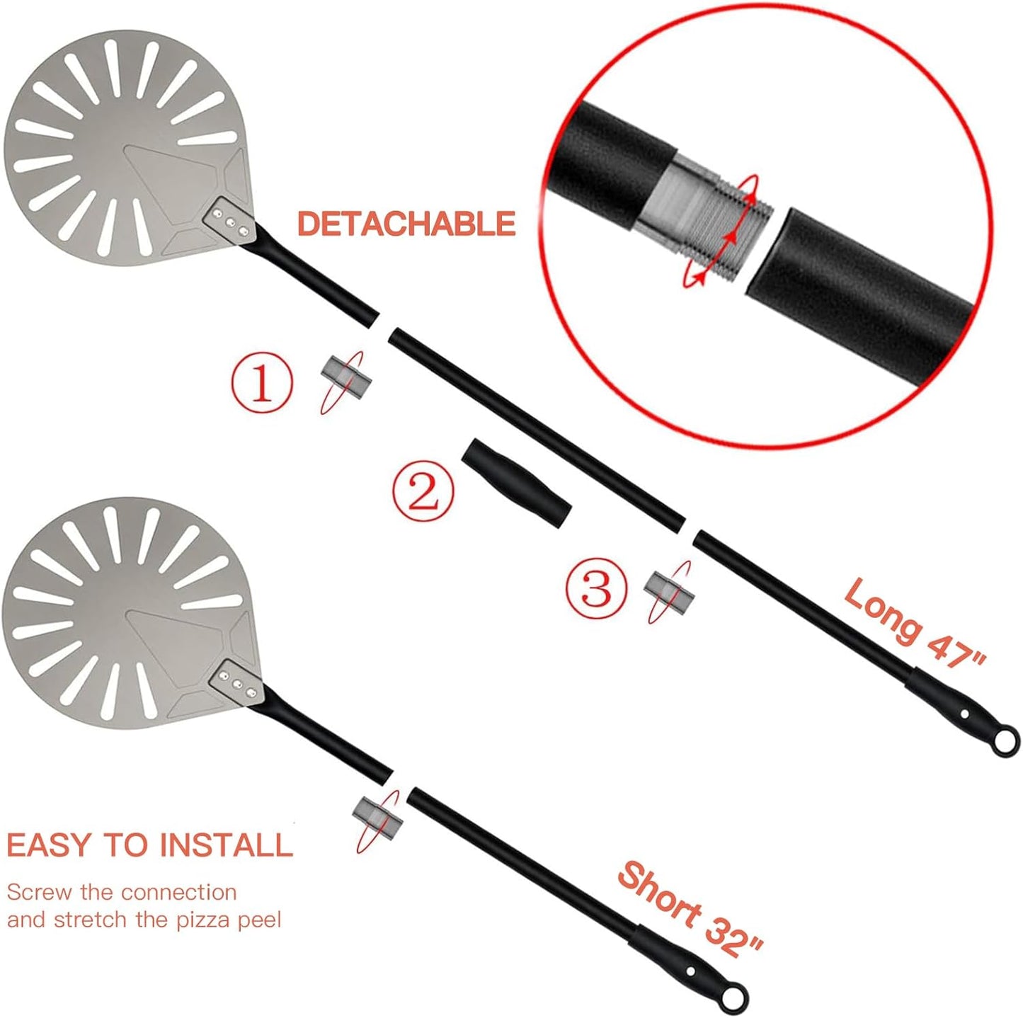 G.a HOMEFAVOR 9" x 10" Perforated Pizza Peel 47 Inch overall, Rectangular Aluminum Pizza Turning Peel with Extended Silcone Handle for Baking Pizza Brick Oven