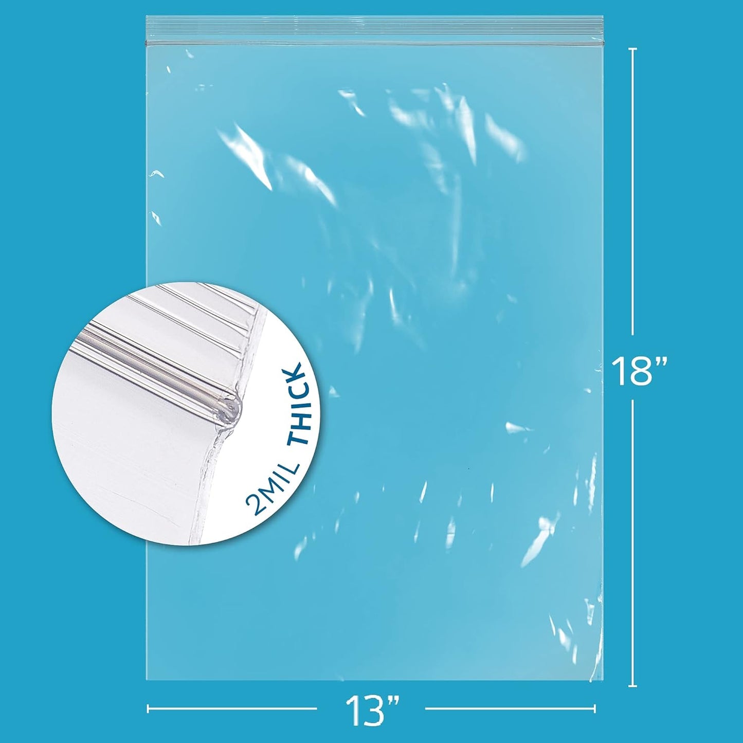 GPI Case of 1000, 13" x 18" Clear Plastic Reclosable Zip Bags - Bulk 2 Mil Thick Strong & Durable Poly Baggies with Resealable Zip Top Lock for Travel, Storage, Packaging & Shipping.