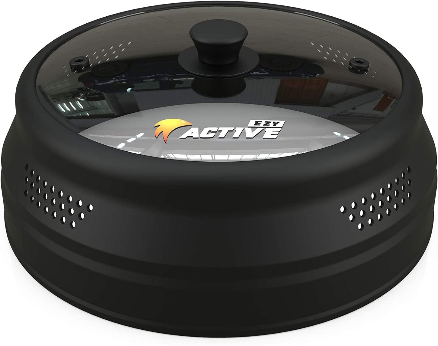 Collapsible Microwave Cover for Food - Silicone and Glass Splatter Guard Lid for 6-12 inch Plates & Bowls, Dishwasher Safe, Heat Resistant, BPA-Free, Black