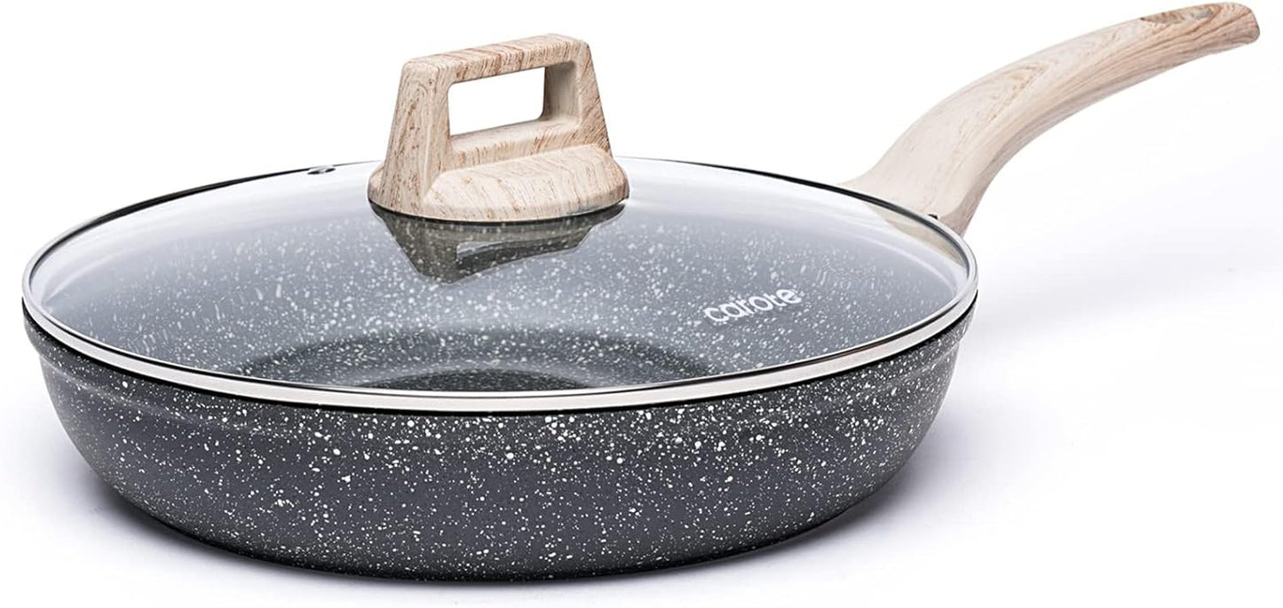 CAROTE Non Stick Frying Pan Skillet,12" Nonstick Fry Pan with Glass Lid, Egg Pan Omelet Pans, Granite Cookware Chef's Pan, PFOA Free (Classic Granite, 12-Inch)