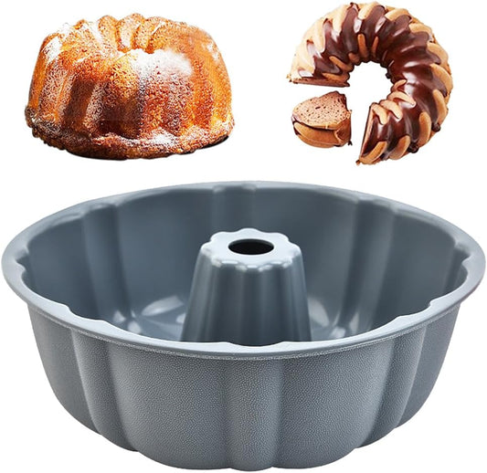 10 inch Silicone Bundt Cake Pan, Non-Stick Silicone Fluted Pans, ome Baking DIY Cake Mold for Cake, Jelly, Bread, Chocolate, Para Gelatinas (Red) (Grey, 1 Pack)