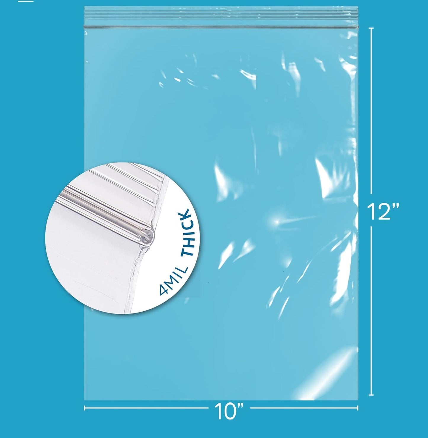 GPI - 10" X 12" Bulk Pack of 200, 4 Mil Thick, Heavy Duty, Clear Plastic Reclosable Freezer Zip Bags, Strong & Durable Poly Baggies with Resealable Zipper Top Lock.