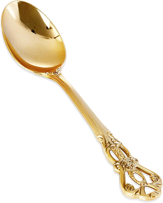 30PCS Gold Plastic Spoons - Gold Soup Spoons Disposable - 8.1 Inch Heavy Duty Plastic Silverware - Heavyweight Elegant Disposable Utensils for Catering, Parties, Dinners, Weddings