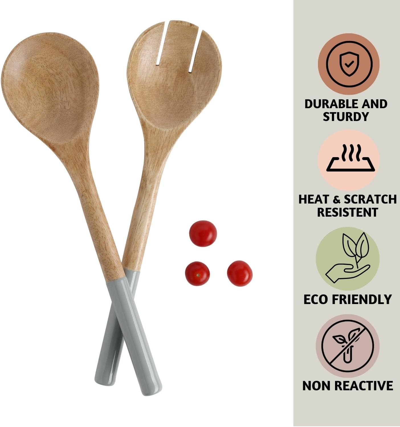 Folkulture Salad Servers or Salad Tongs, Wooden Utensils for Serving Salad, Salad Forks or Salad Tongs for Serving, Salad Sling, 12-inch Spoon and Fork Set, Mango Wood, Grey