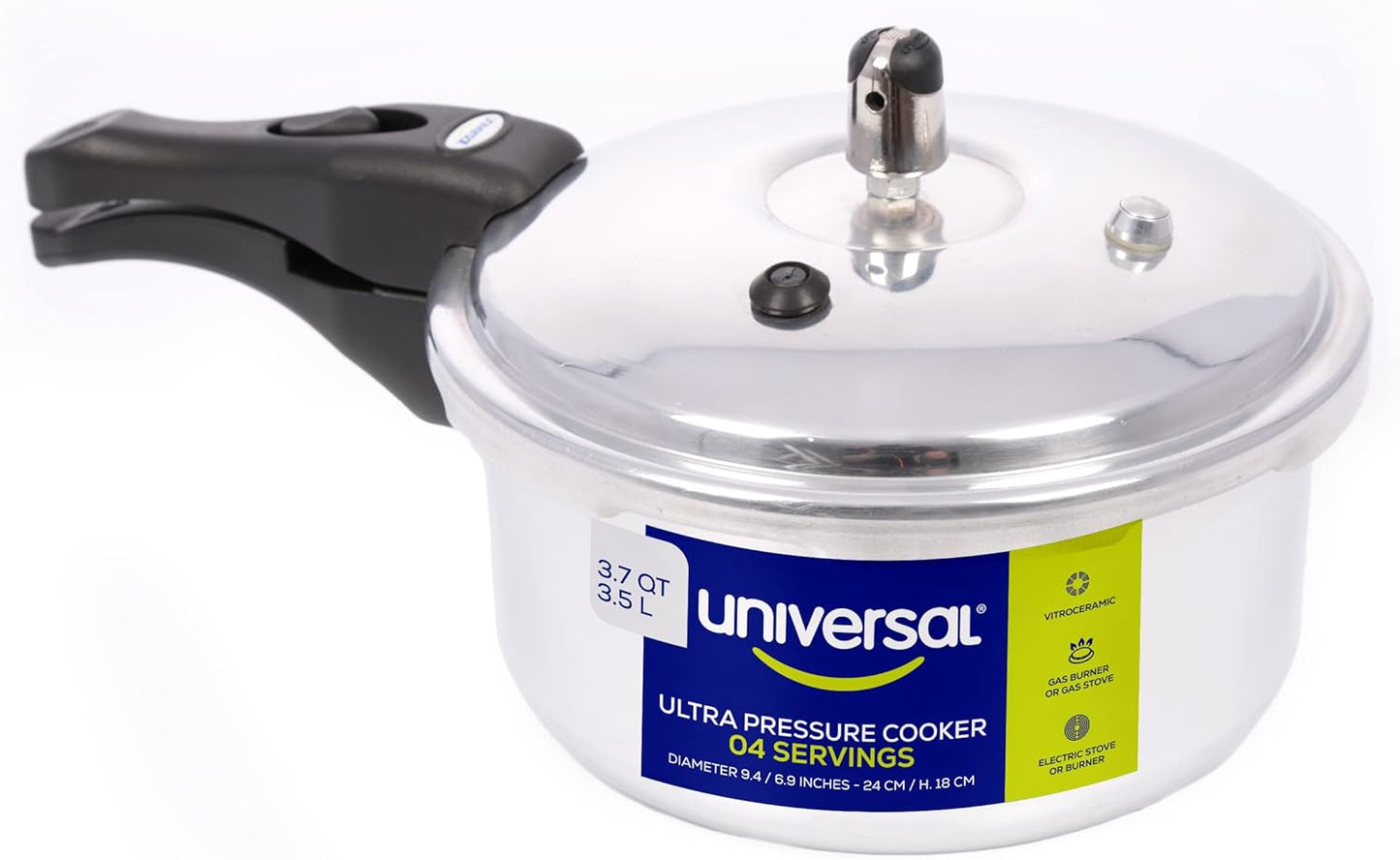 Universal (3.7 Quart / 3.5 Liter) Small Anti-Rust Ultra Pressure Cooker, Aluminum Pressure Cooker for 4 Servings, Even Heat Distribution, Diameter 9.4 inches, Height 7 inches