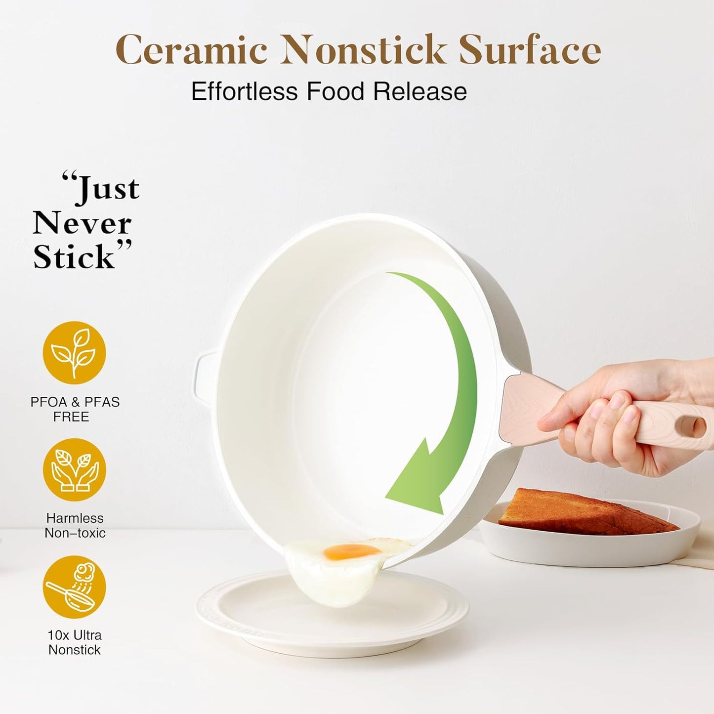 Nonstick Ceramic Deep Frying Pan, 11 Inch Non Toxic Skillet with Lid, Healthy Jumbo Cooker, Saute Pan for Cooking, Induction Cookware, PFOA & PFAS Free (Cream)