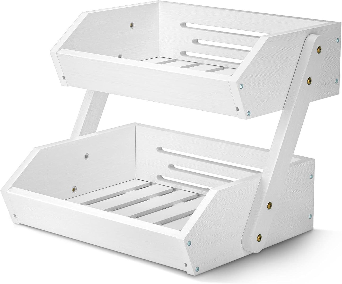 G.a HOMEFAVOR Fruit Basket for Kitchen, 2-Tier Fruit Bowl for Kitchen Counter, Vegetable Storage Stand for Fruit Shop, 15 mm Thickness (WHITE)