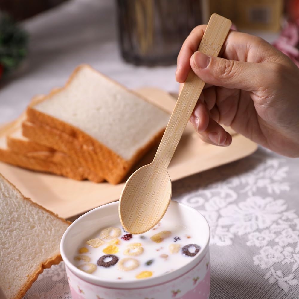 Bamboo Disposable Utensils- 200 PK Bamboo Spoons for Eating 100% Compostable Eco Friendly Biodegradable Renewable Natural Travel Cutlery 6.7" Spoon for Party/Wedding/Camping/Travelling