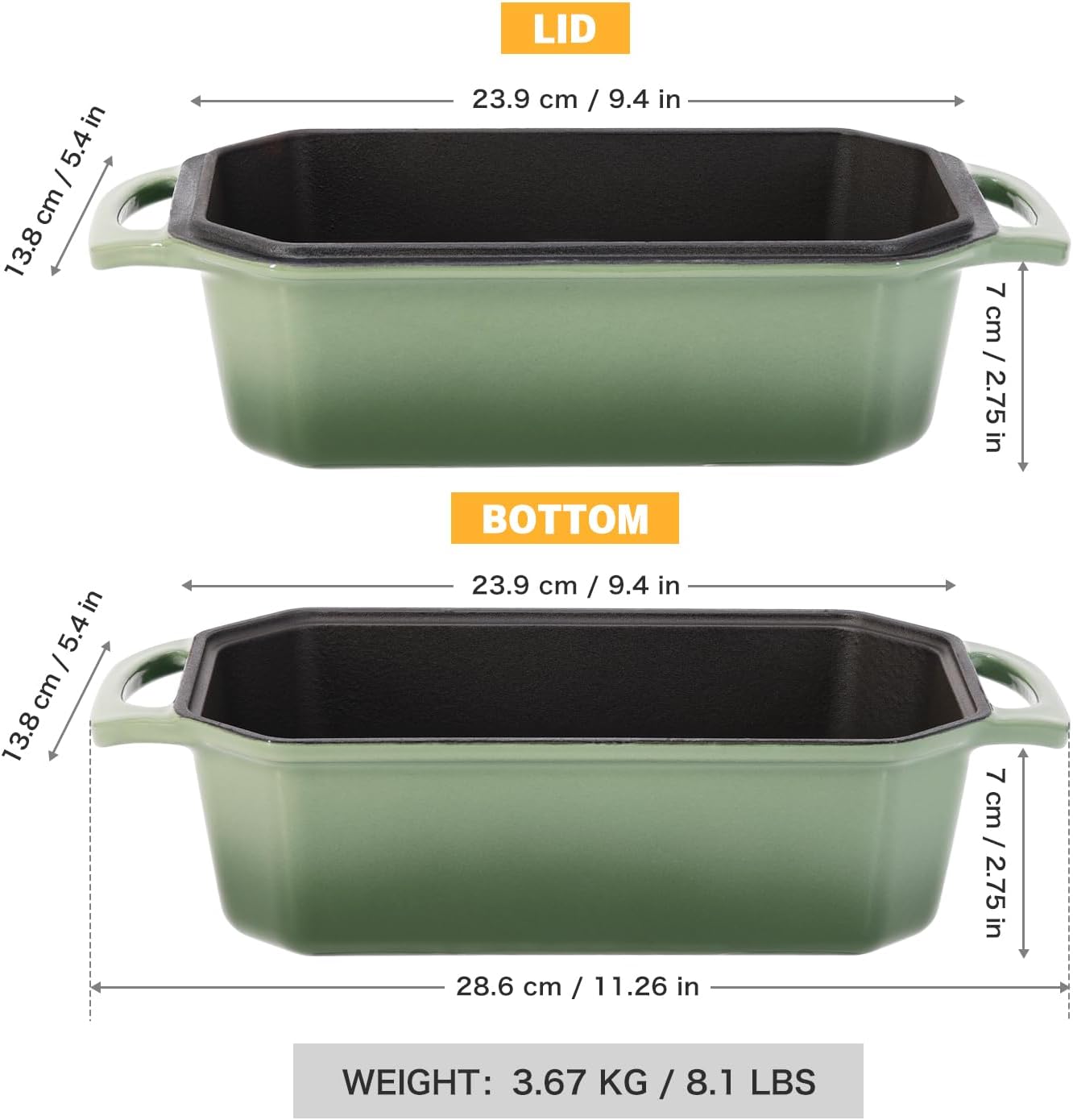 Bread Pan Cast Iron Loaf Pan with Lid 9x5 Inch Bread Loaf Pan for Baking Bread Enameled Cast Iron Sourdough Bread Pan