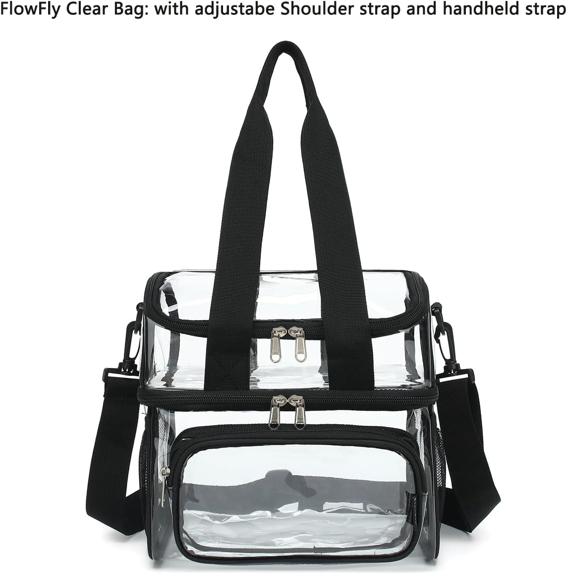 FlowFly Double Layer Cooler Insulated Lunch Bag Adult Lunch Box Large Tote Bag for Men, Women, With Adjustable Strap,Front Pocket and Dual Large Mesh Side Pockets