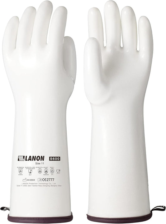 LANON 15" Liquid Silicone Heat Resistant Oven Gloves, Food Grade, CoralAir Liner, Waterproof, Extra Long, XXL