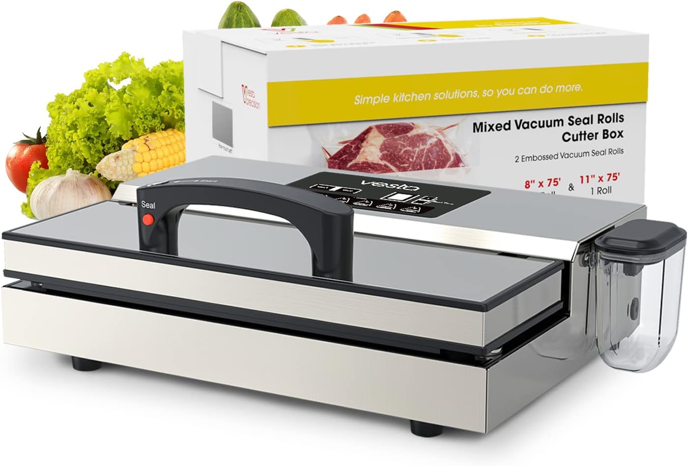 Vesta Precision Vac'n Seal Pro I Vacuum Sealer - Smart Seal Design, Full Speed Operation, Effortless Heavy Workload, Patented Cutter Box Bags, Designed and Serviced in USA