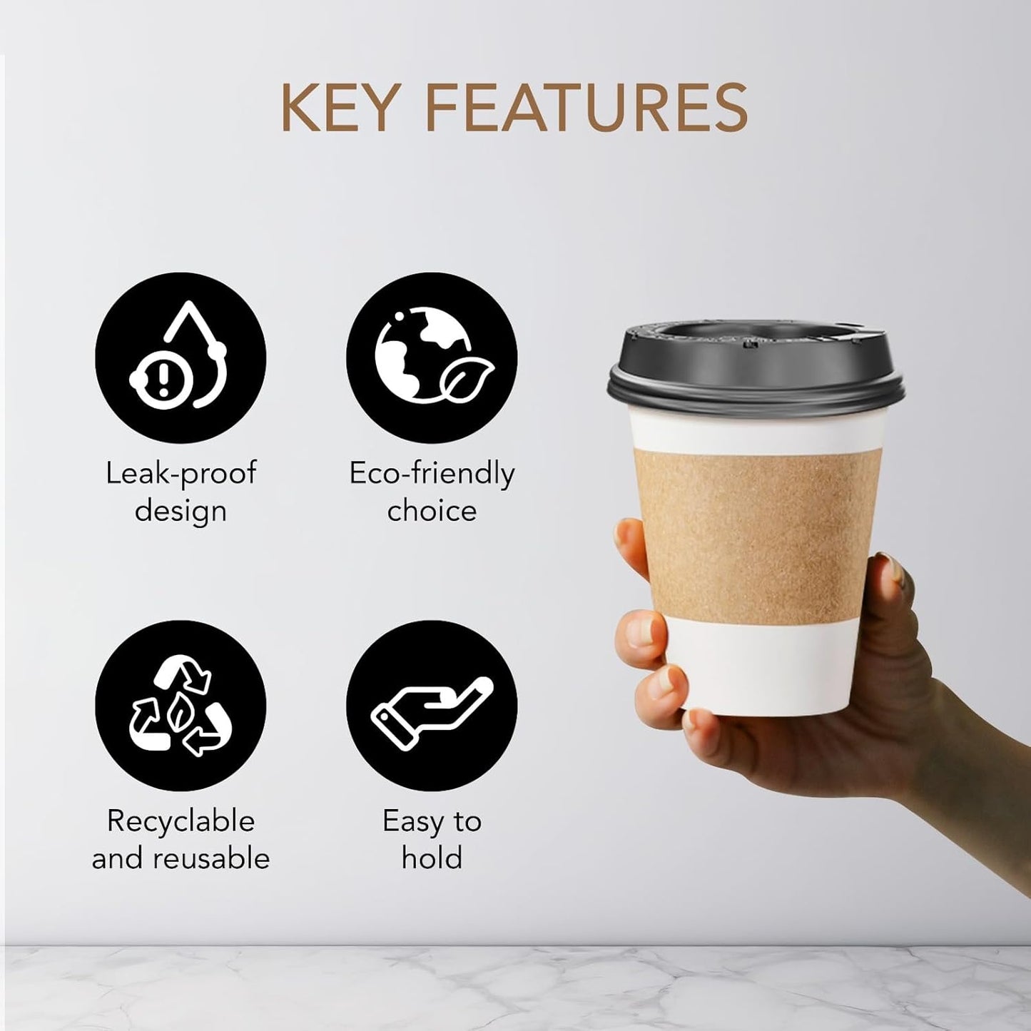 400-Pack 12 oz Disposable Hot Coffee Cups With Lids and Sleeves, To Go Coffee Cups with Lids 12 oz, Hot Cocoa Cups with Lid & Sleeves, Hot Chocolate Paper Cups with Lid for Coffee, Tea & Cocoa