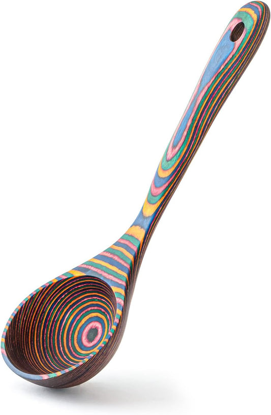 Gudamaye Pakkawood Rainbow Deep Soup Ladles,Pakkawood Ladle,10.6 inch Big Soup Ladle for Cooking,Deep Ladle Spoons,Wood Ladle, Wood Kitchen Utensils Set, Wooden Spoons for Cooking